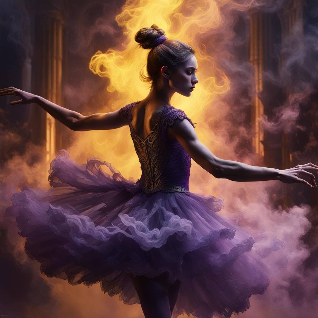 Ballerina in Smoke: Dark Fantasy Concept Art