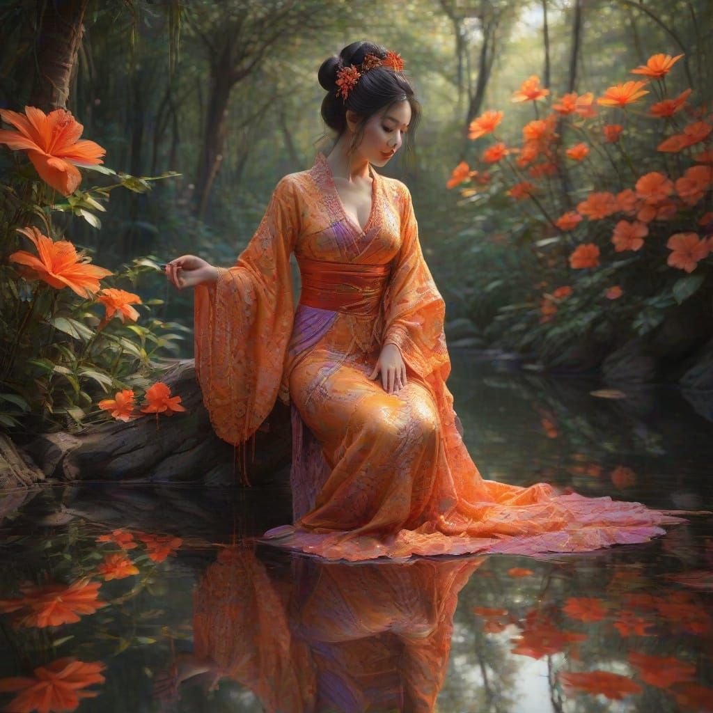Beautiful Geisha's Reflection