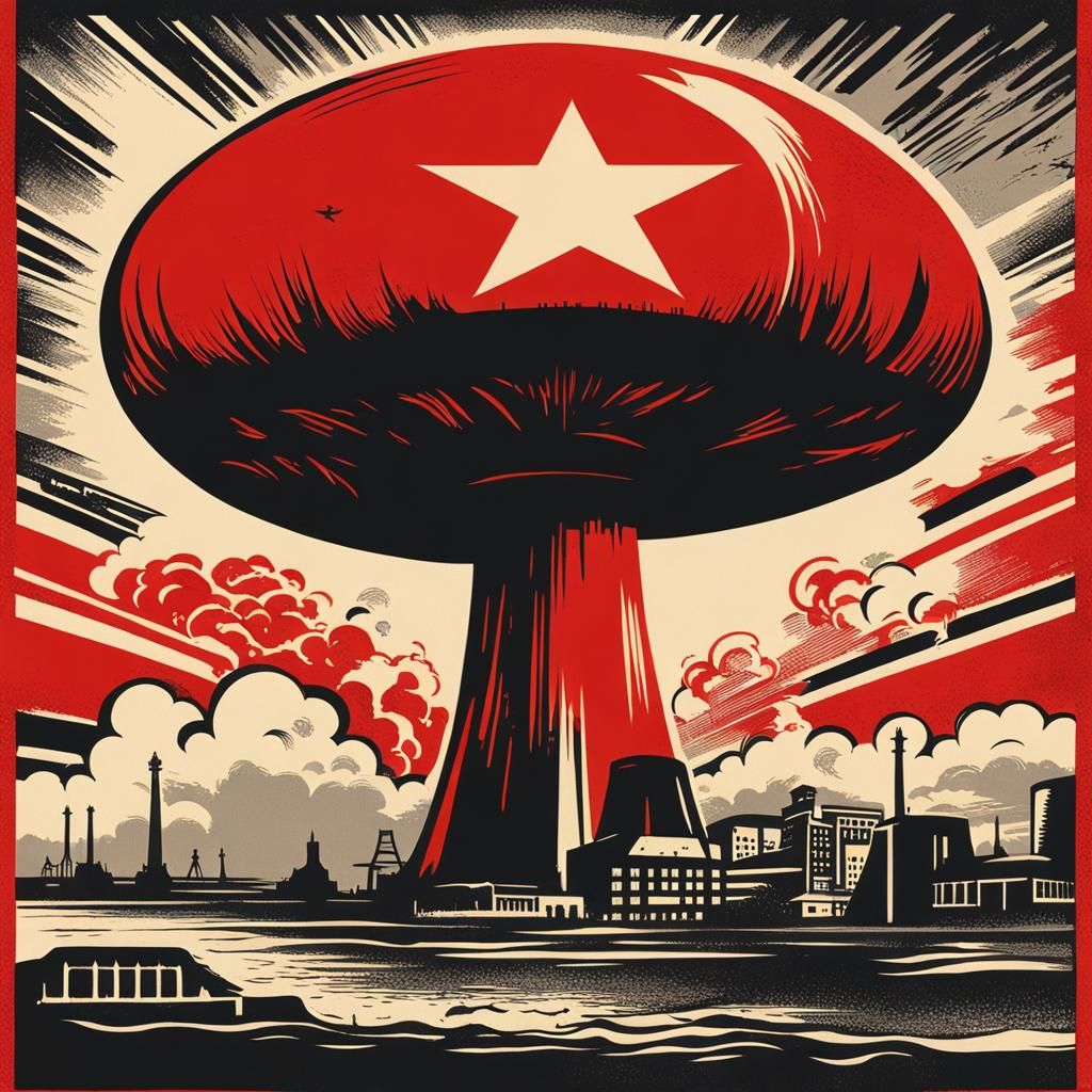 Soviet Atomic Bomb Propaganda Poster in Dark Fantasy Style