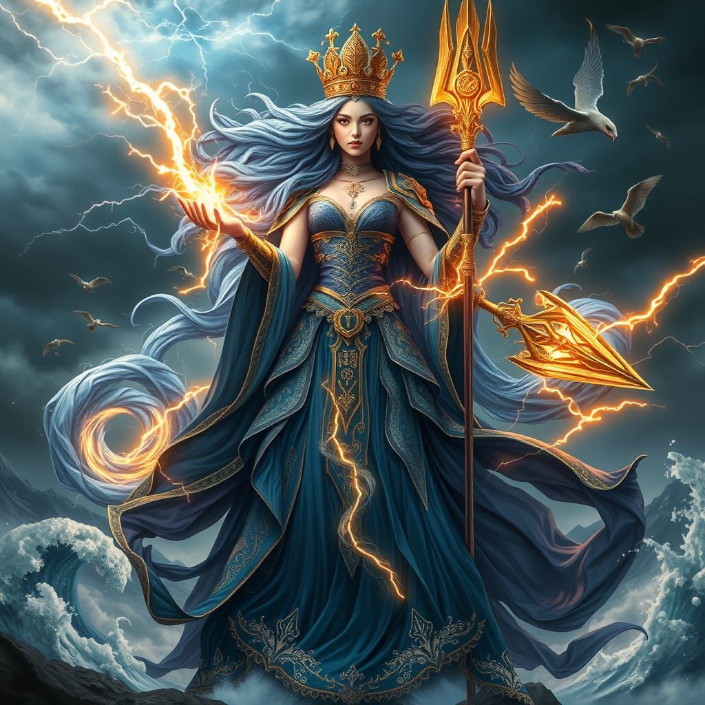 Regal Goddess of Storms Radiates Divine Power