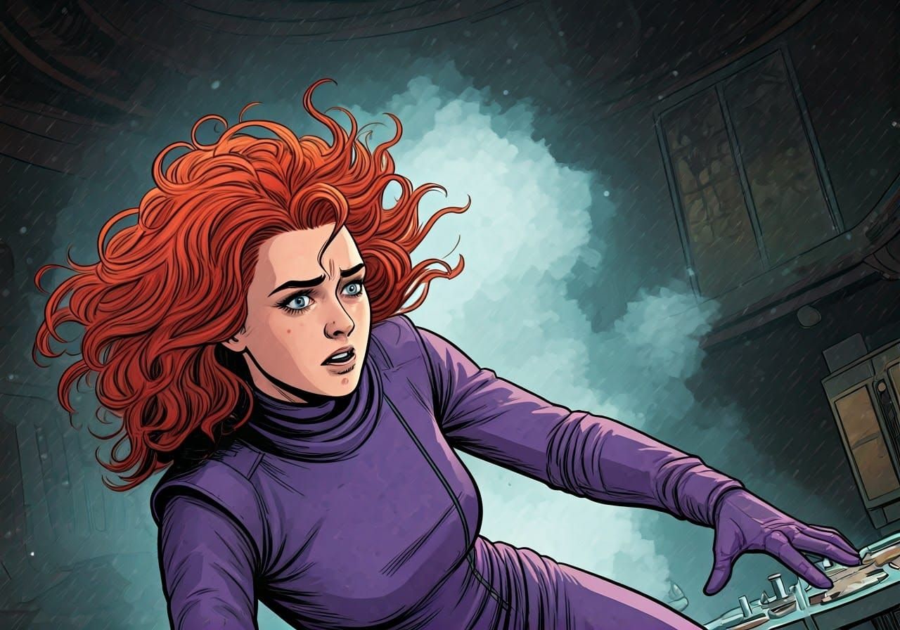 Ashildr's Distressed Moment in Purple Space Suit