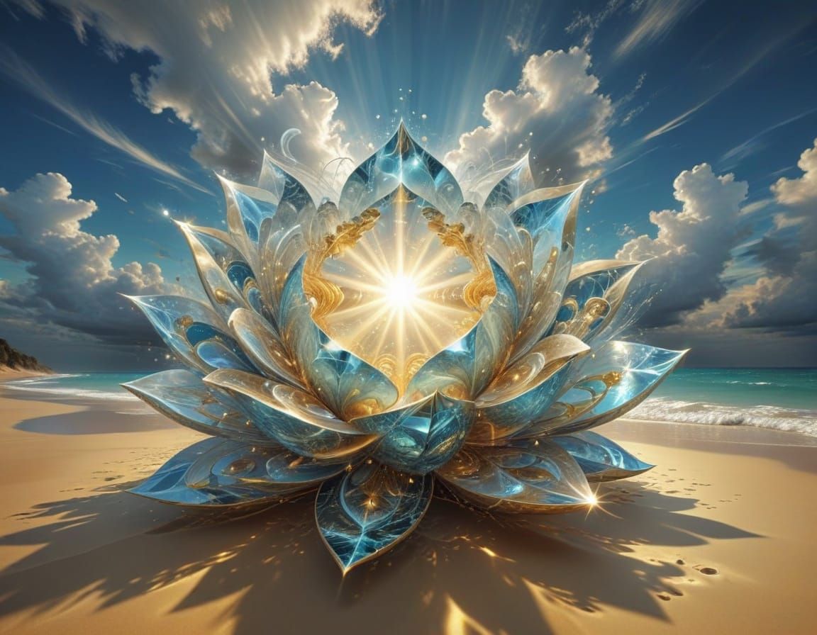 Golden Lotus in Heavenly Light: Abstract Fractal Art