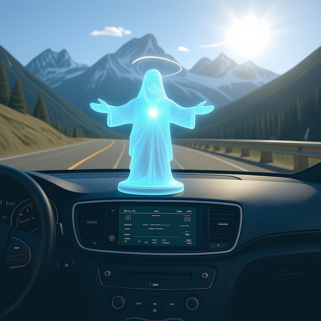 Holographic Jesus Bobblehead Dances on Pacifica Dashboard