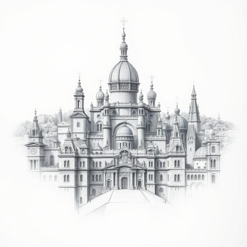 Hyperrealistic Graphite Drawing of a Magical City