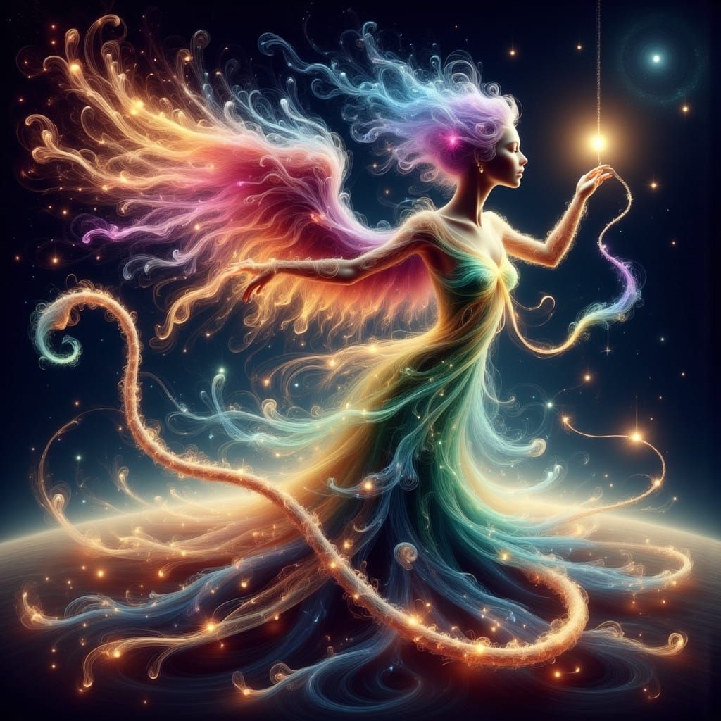 Goddess Angel Serpent Hybrid in Cosmic Rainbow Flames