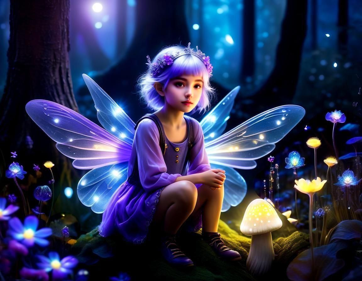 Lavender Sprite in Enchanted Forest: Digital Art