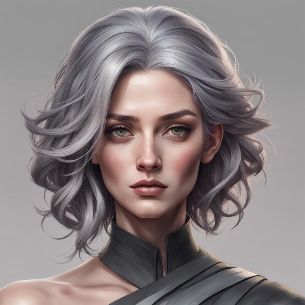 Dramatic Portrait of Woman with Grey Hair