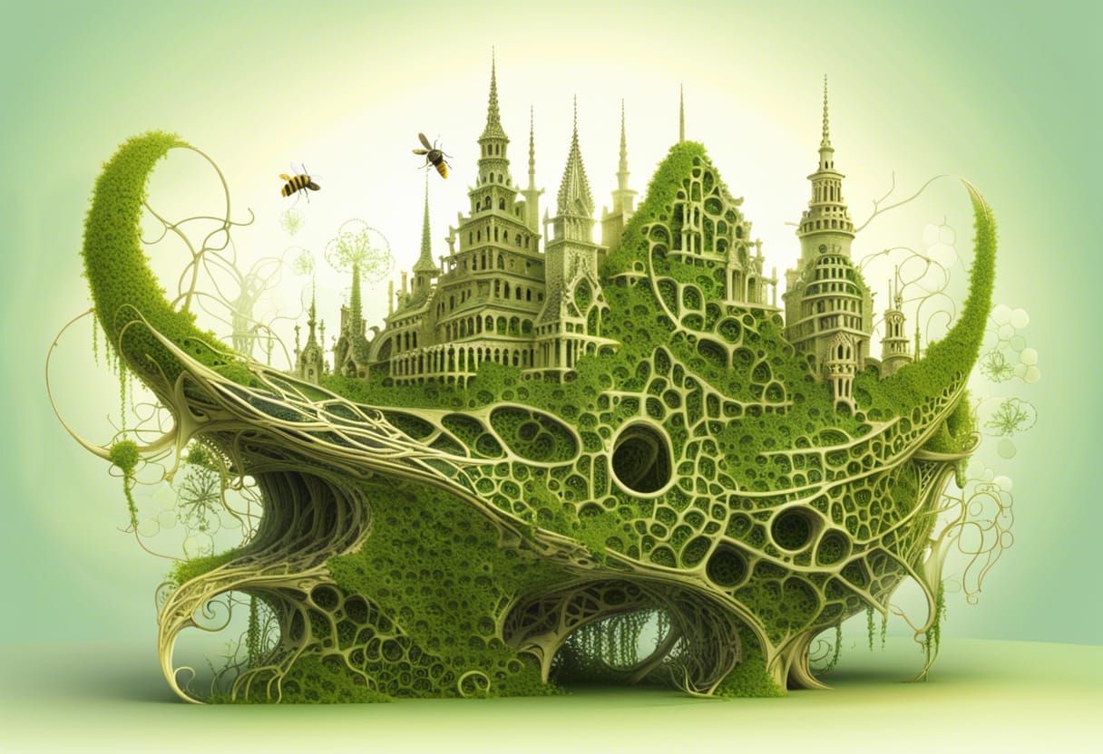 Lush Overgrown City with Whale Skeleton