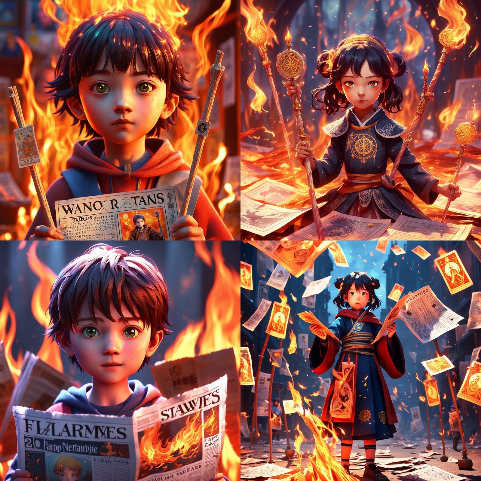 Page of Wands Tarot Card in 3D Anime Art