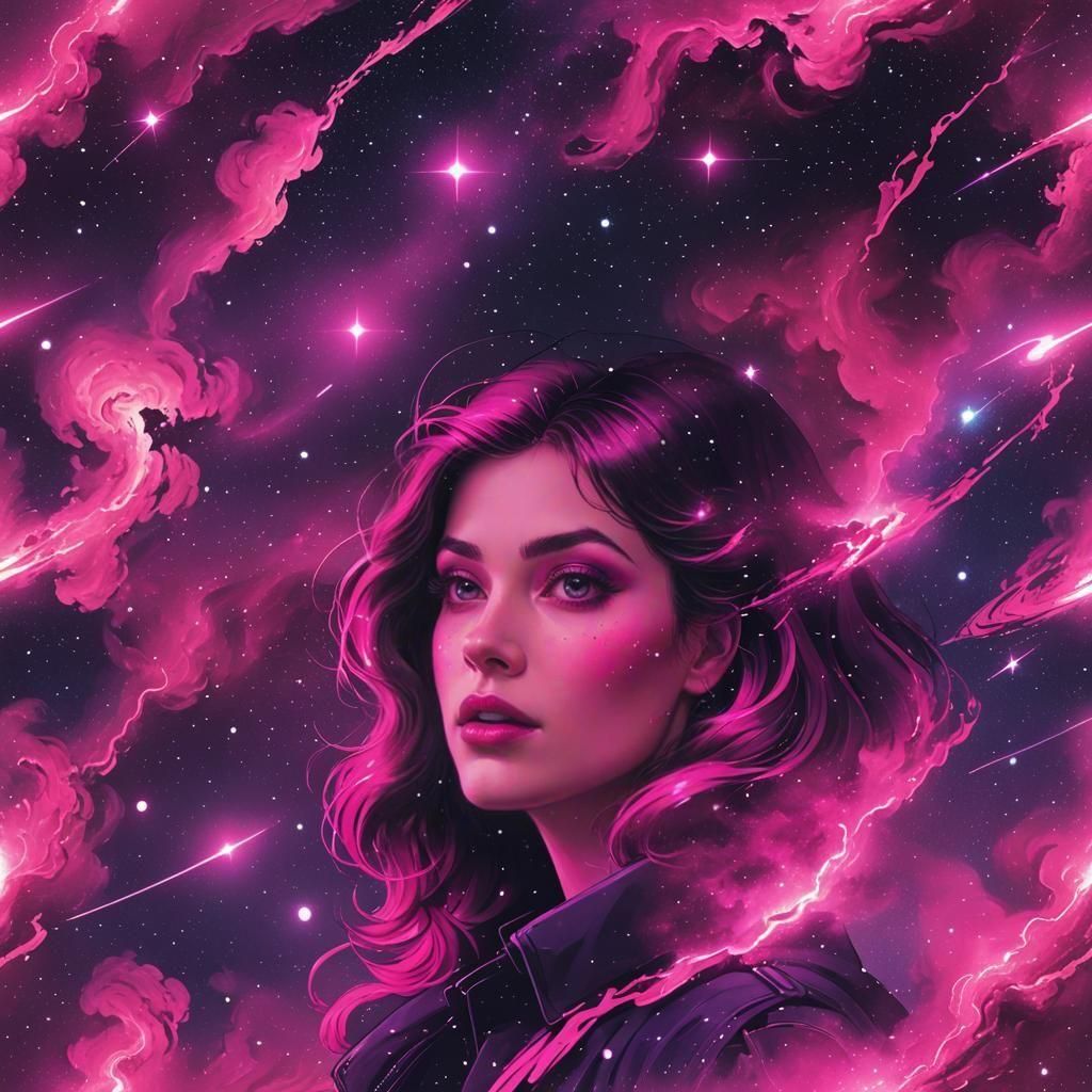 Pink Galaxy in Synthwave Neon Style