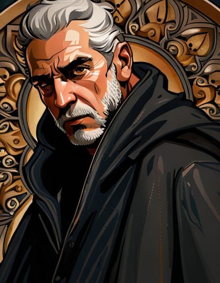 Detailed Portrait of Angry Man in Ornate Cloak