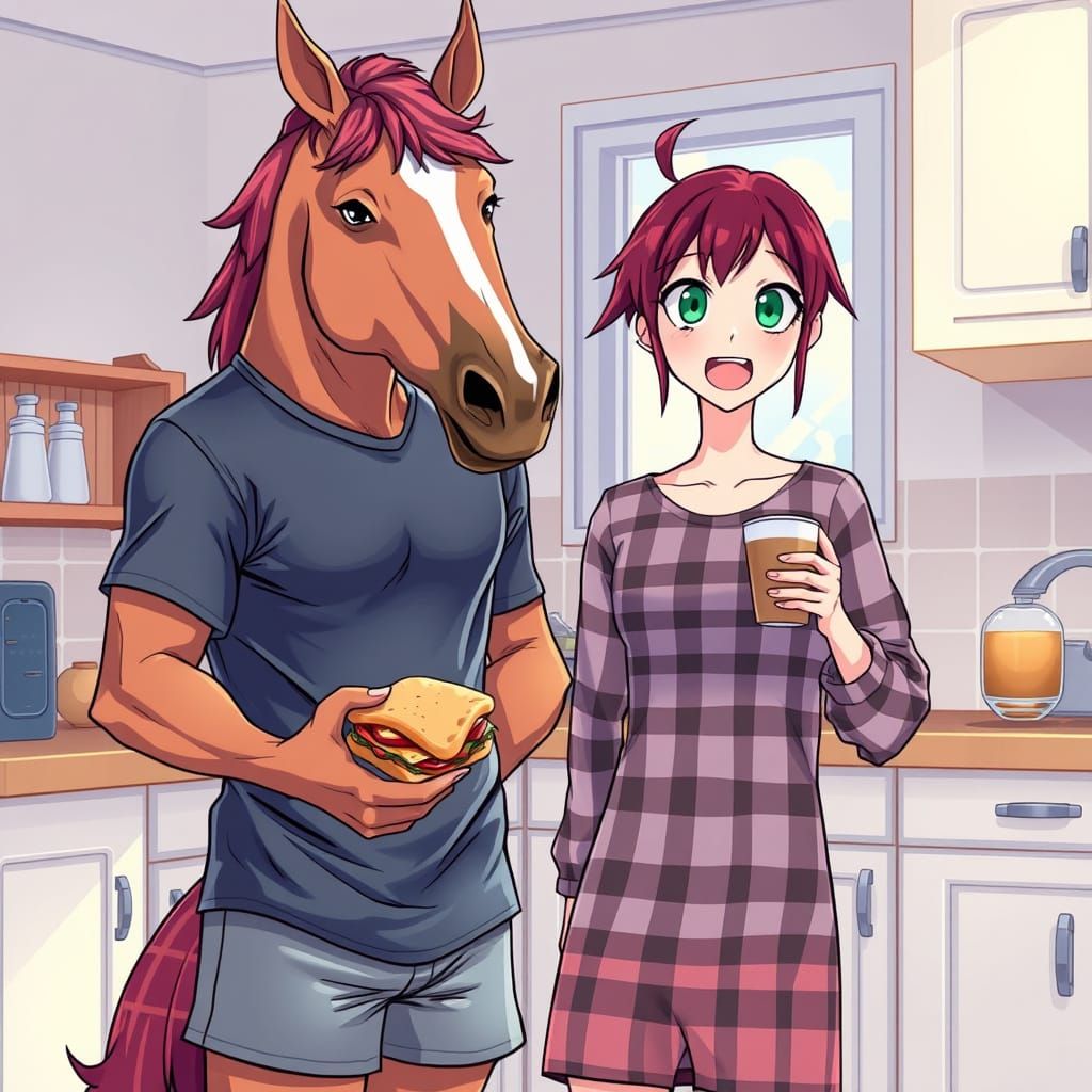 Centaur in Kitchen, Anime Comic Book Art