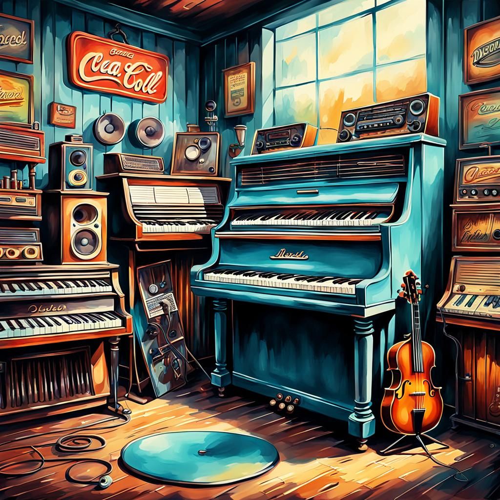 Retro Music Store in Vintage Airbrush Style