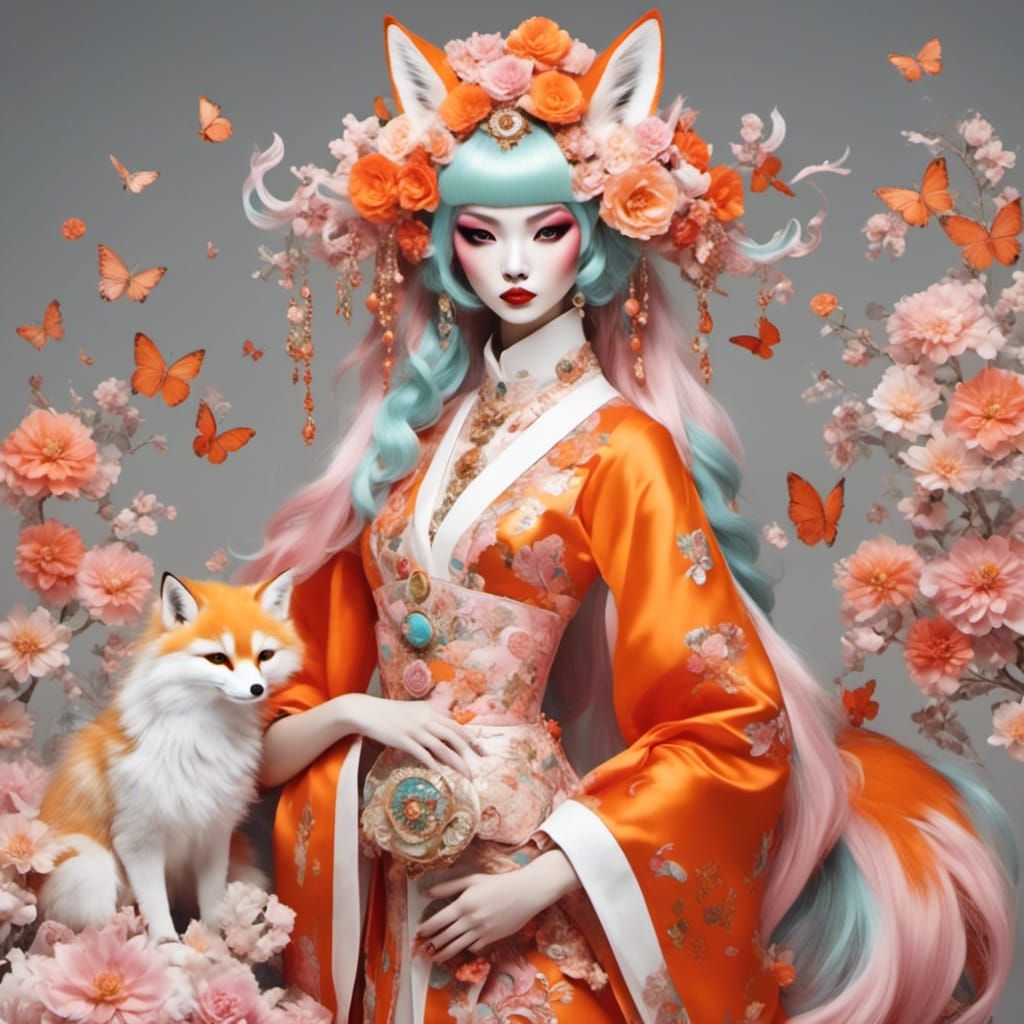 Kitsune Girl Portrait in Contemporary Style