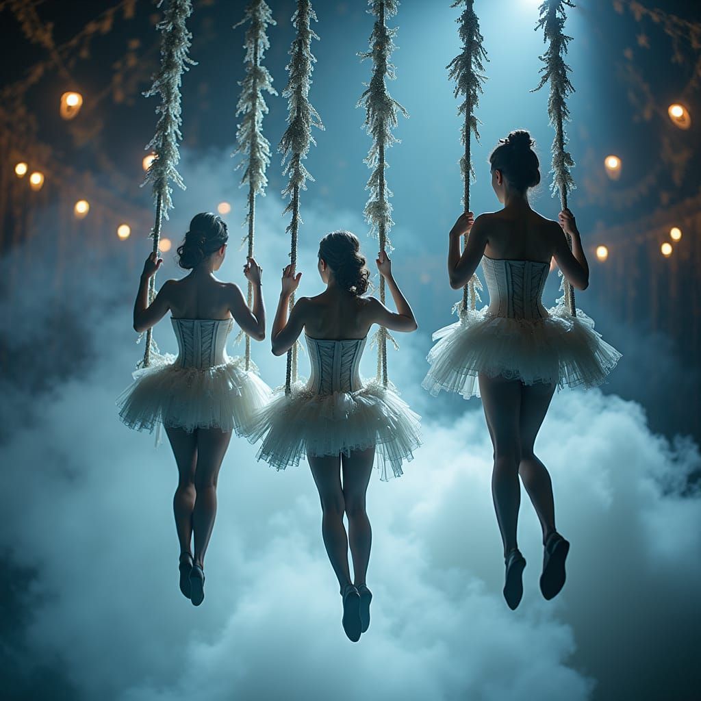 Trapeze Artists Perform in Steampunk Night Circus