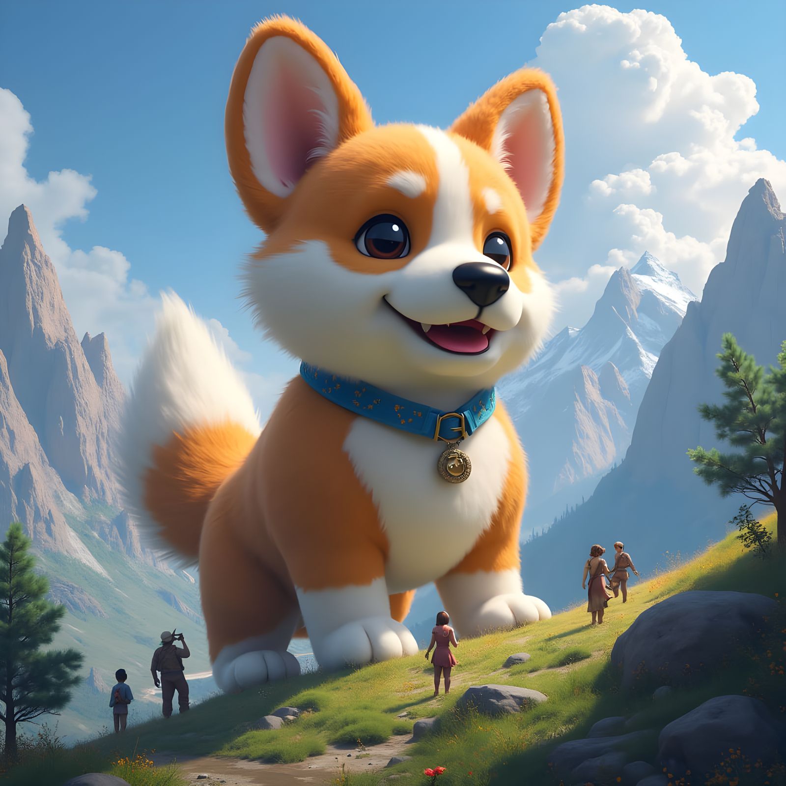 Gigantic Corgi Dog Dominates Majestic Mountainscape in Fanta...