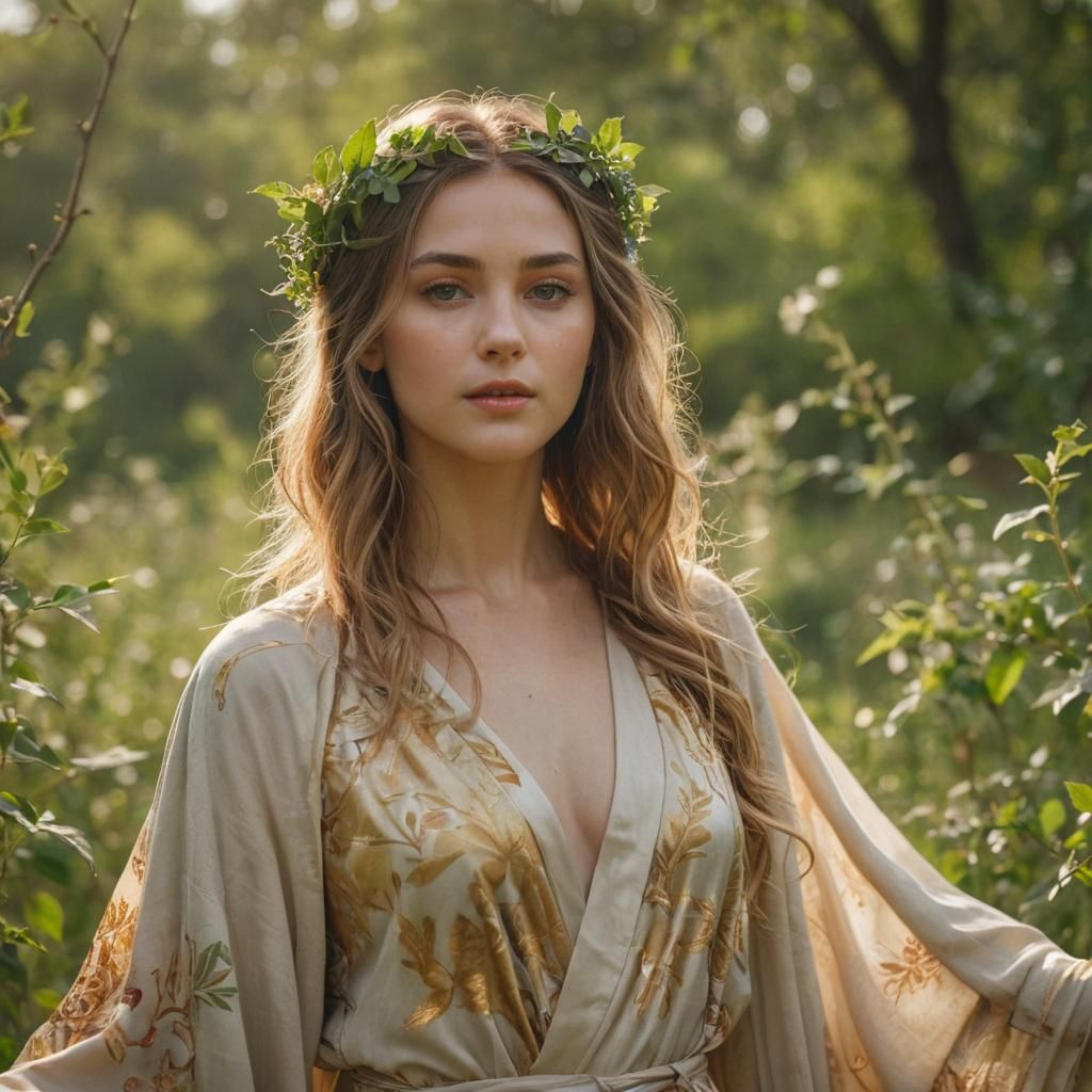 Ethereal Goddess Portrait in Lush Meadow