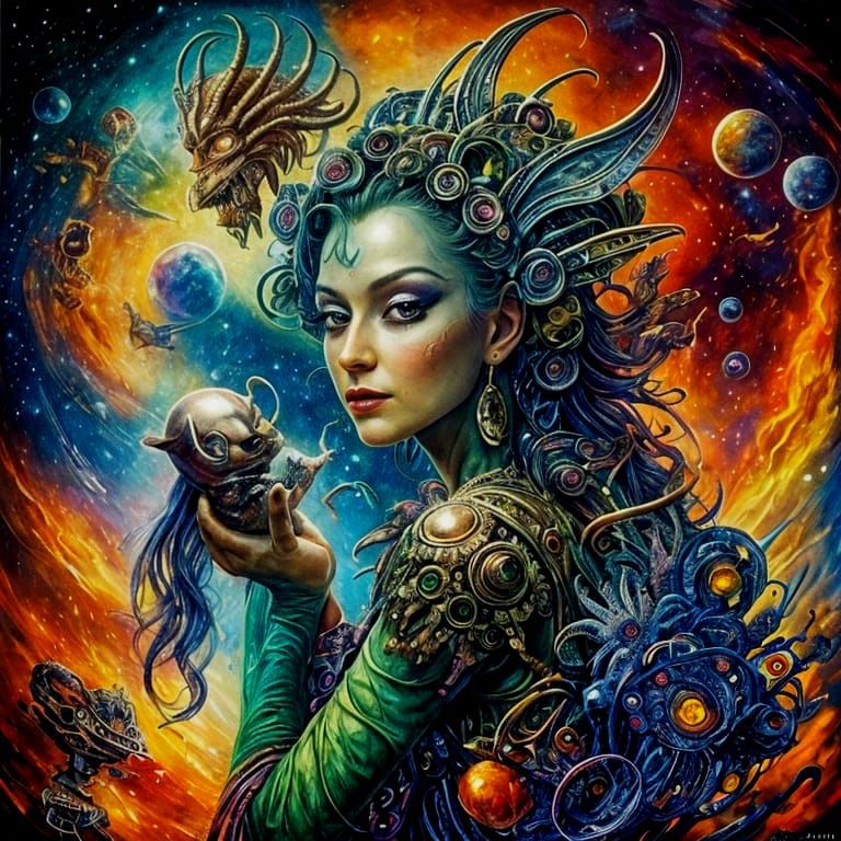 Alien Queen Portrait in Maximalist Abstract Style