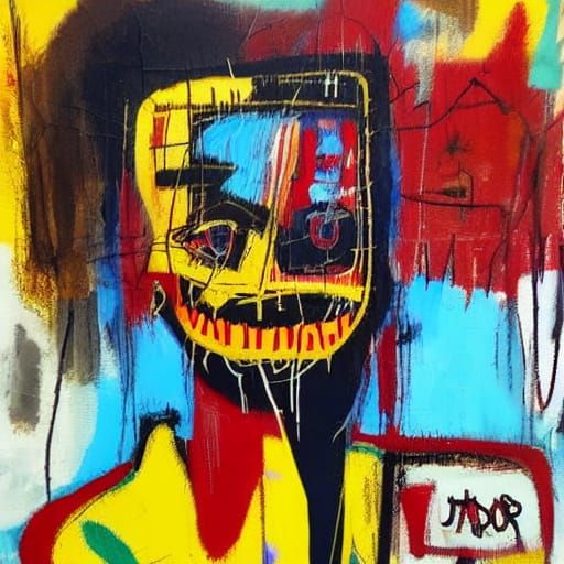 Neo-Expressionist Art of Broken Gun in Basquiat Style