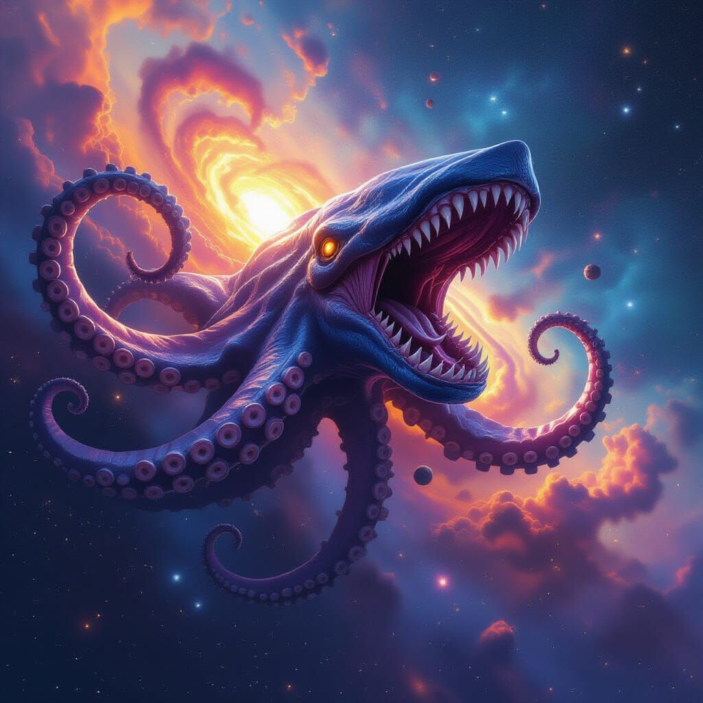 Hyperrealistic Krakens Moving Through the Galaxy