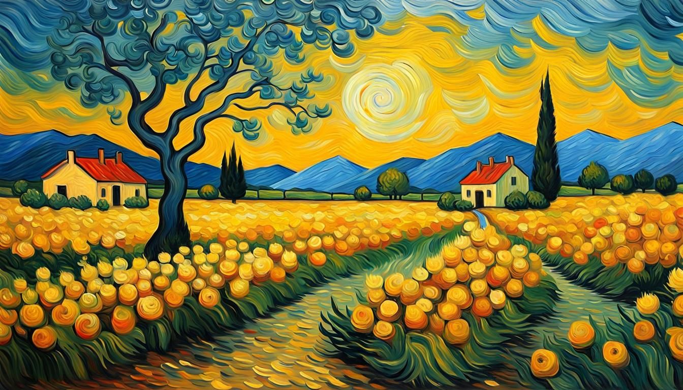 Lush Landscape in Van Gogh Style Oil Painting