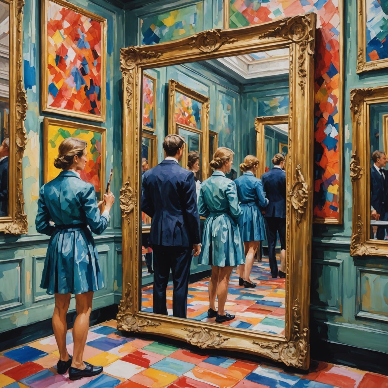 Infinite Mirrors in Gouache Watercolor Style