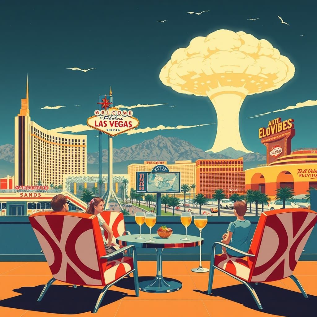 Las Vegas Bomb Viewing Party: Retro-Futuristic Travel Poster
