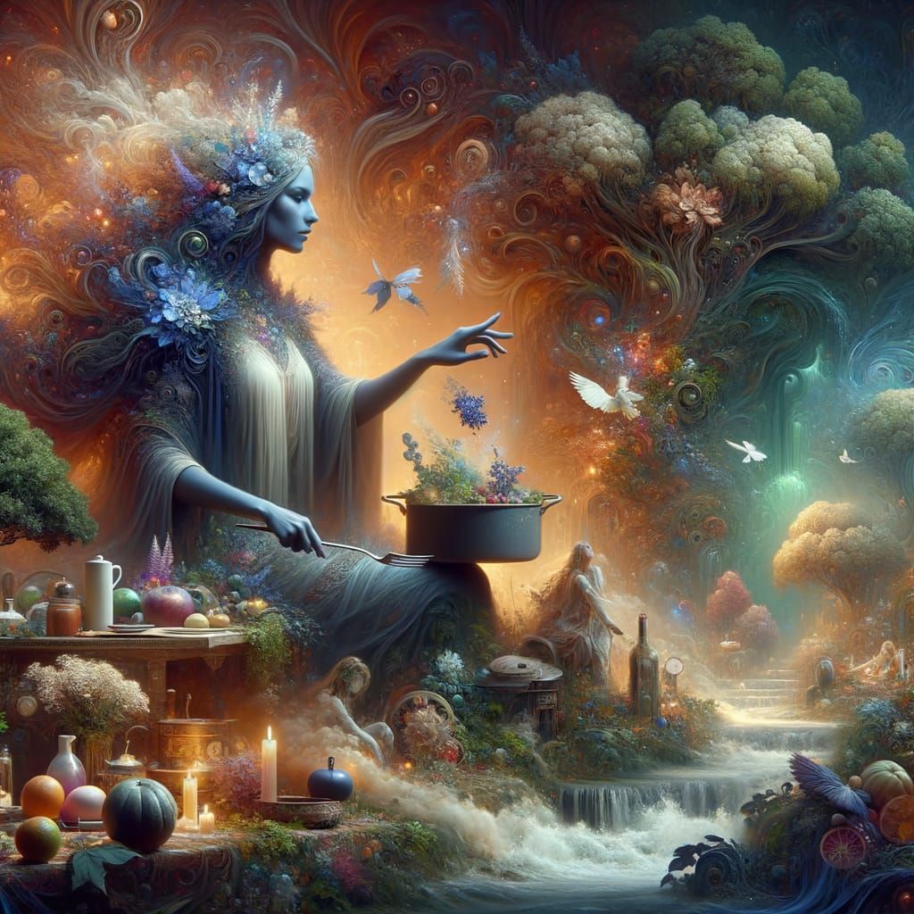 Enigmatic Lifestyle Guru in a Vibrant Fantasy Realm