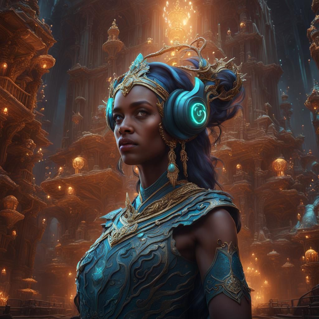 Fantastical Audio Goddess in Detailed Matte Painting