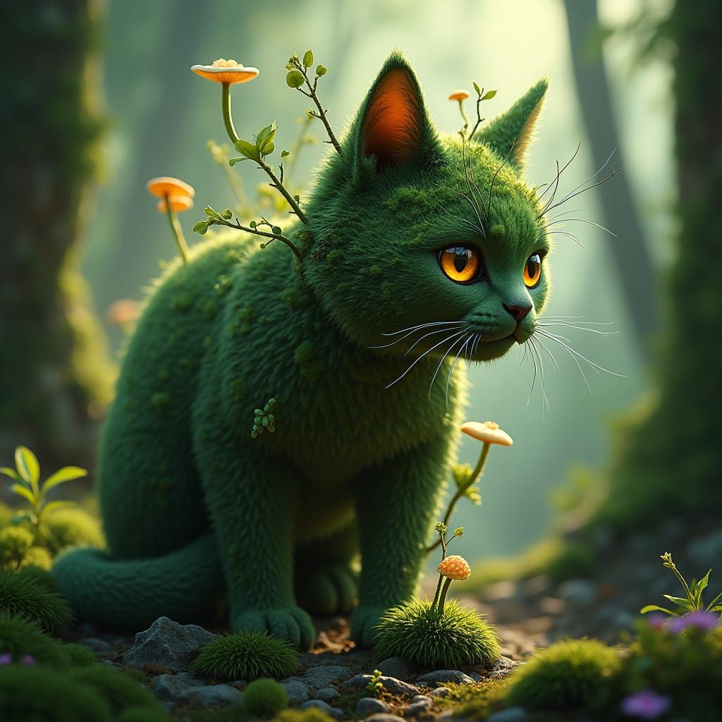 Whispering Forest Feline in Moss-Covered Splendor