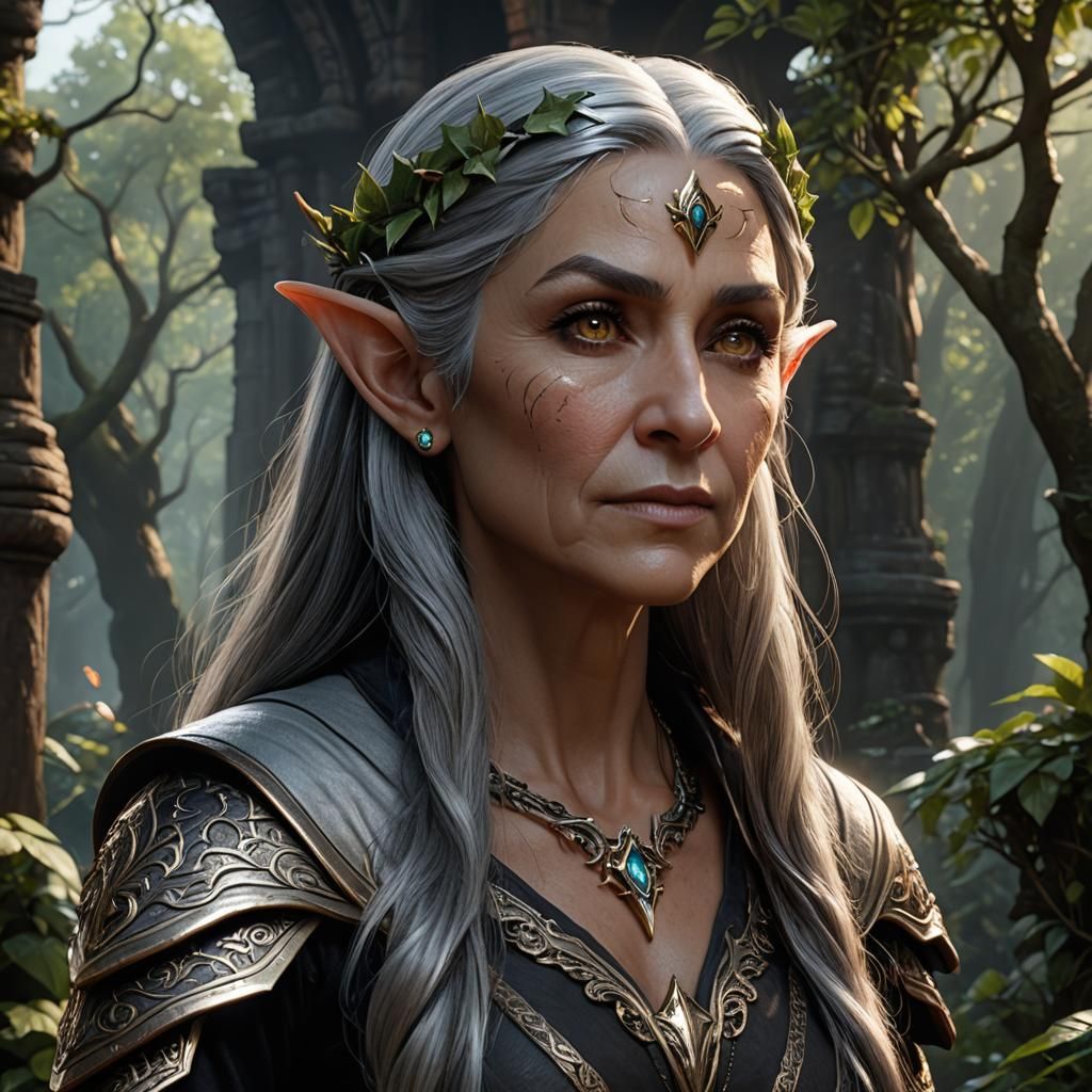 Elderly Female Elf in Detailed Fantasy Art