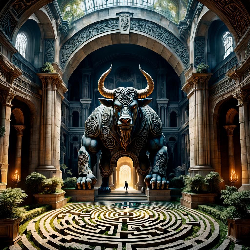Minotaur Guarding Ornate Labyrinth Entrance