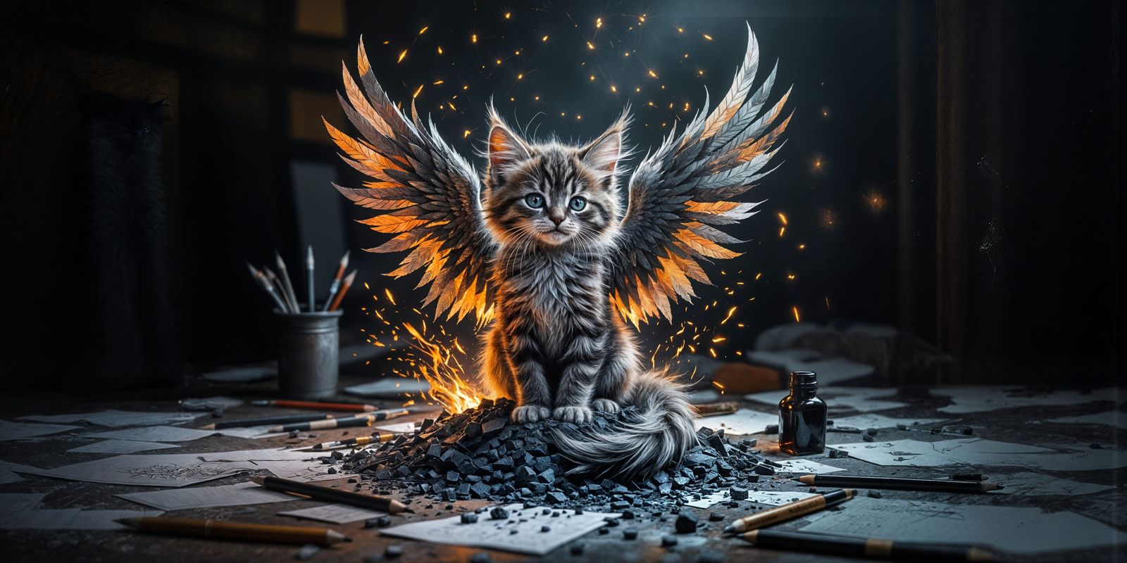 Kitten Phoenix of Graphite Dust and Pencil Shards