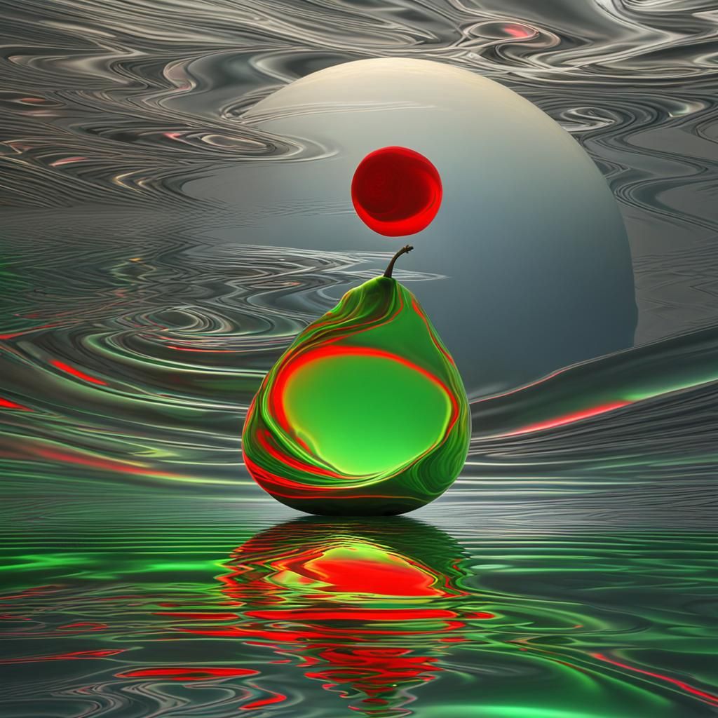 Neon Fractal Moon Over Silver Lake: Abstract Art