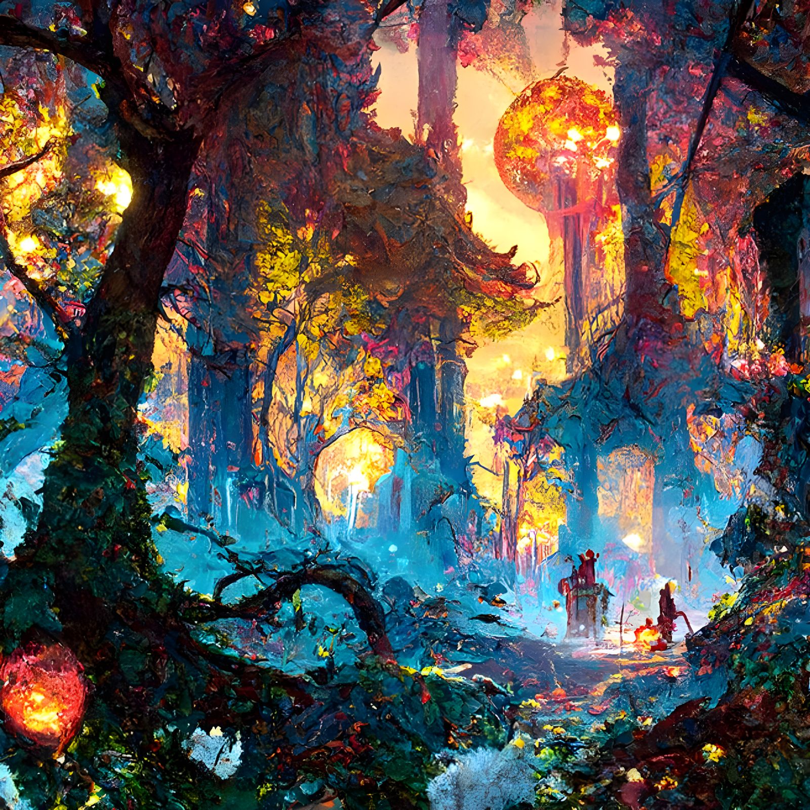 Enchanted Forest Scene in Photoillustration Style