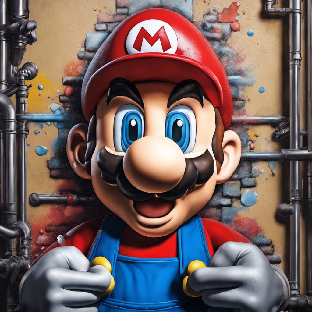 Hyperrealistic Super Mario Spray Painting Graffiti