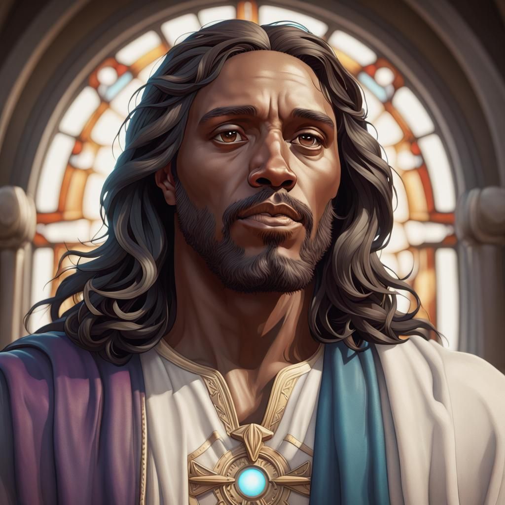 Black Jesus Christ Portrait in Digital Art Style