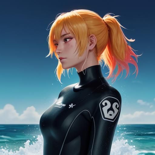 Anime Surfer on Pier Eating Ice Cream