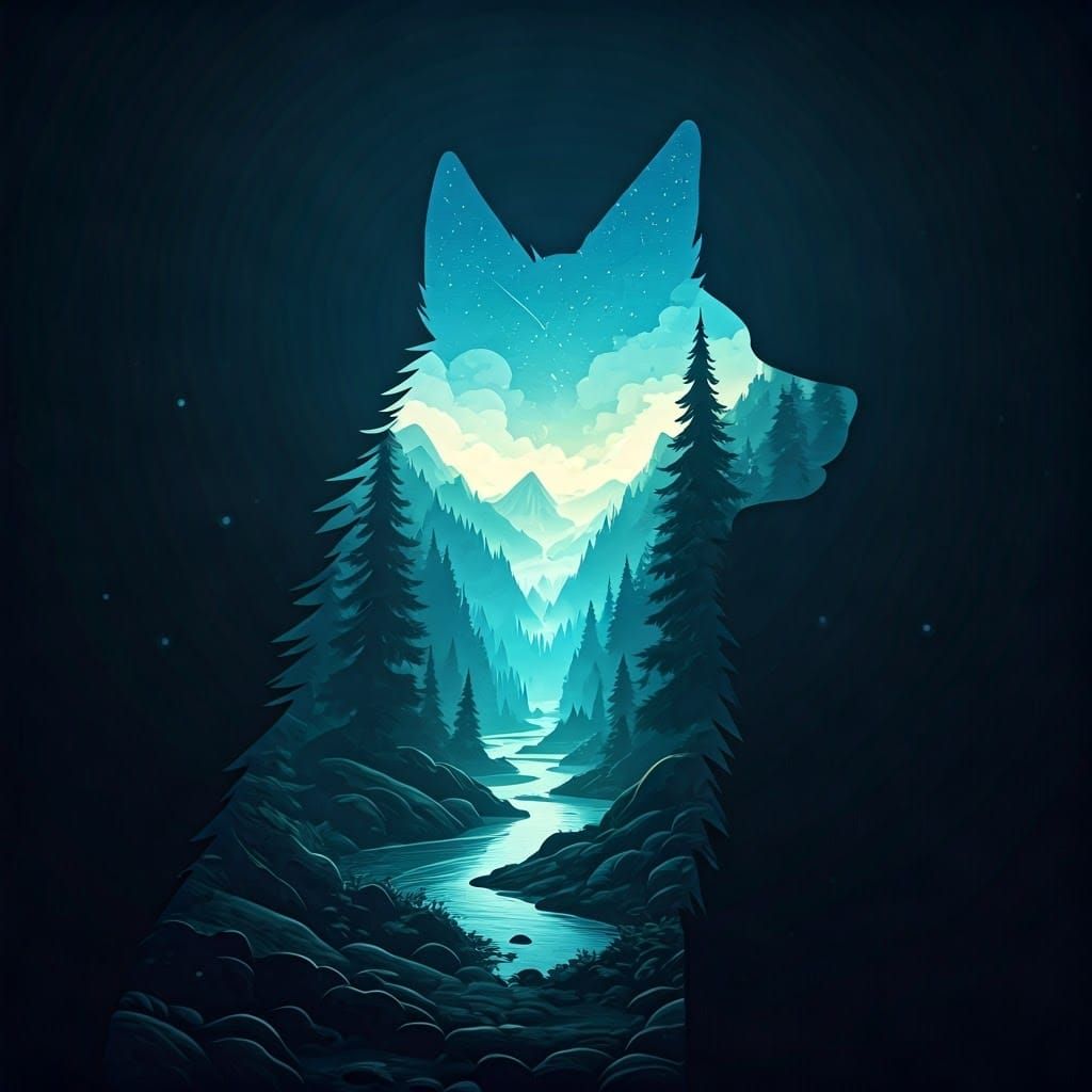 Wolf Shadow with Landscape, High-Fantasy Concept Art