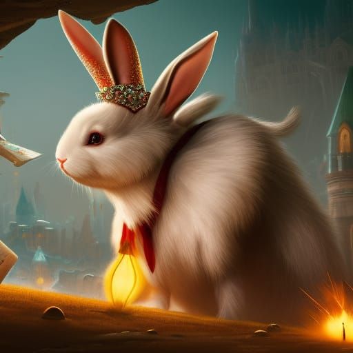 Magical White Rabbit in Detailed Matte Painting