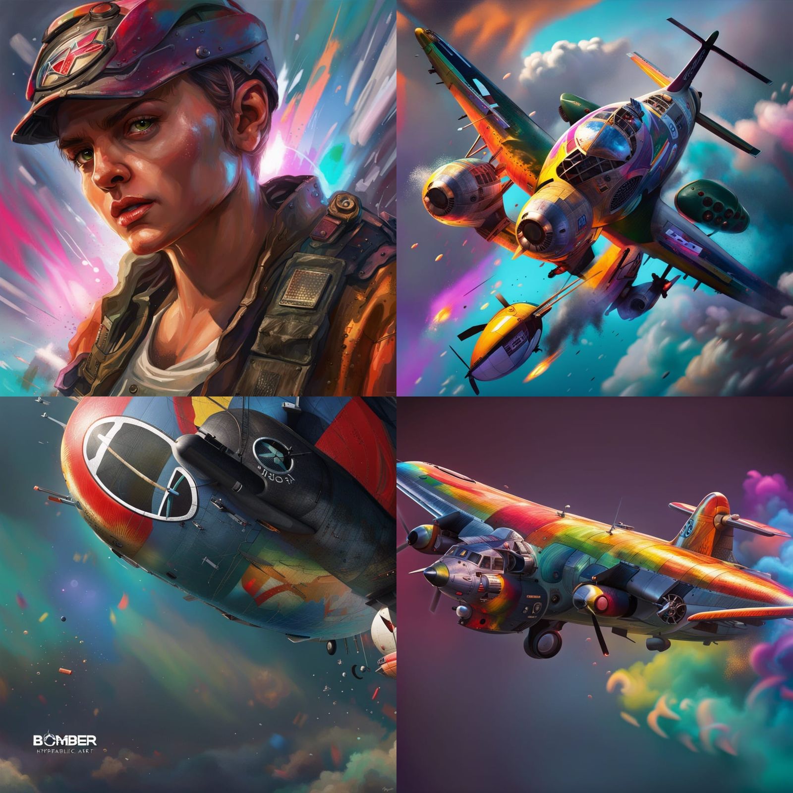 Hyperrealistic Bomber Pilot in Splash Art Style