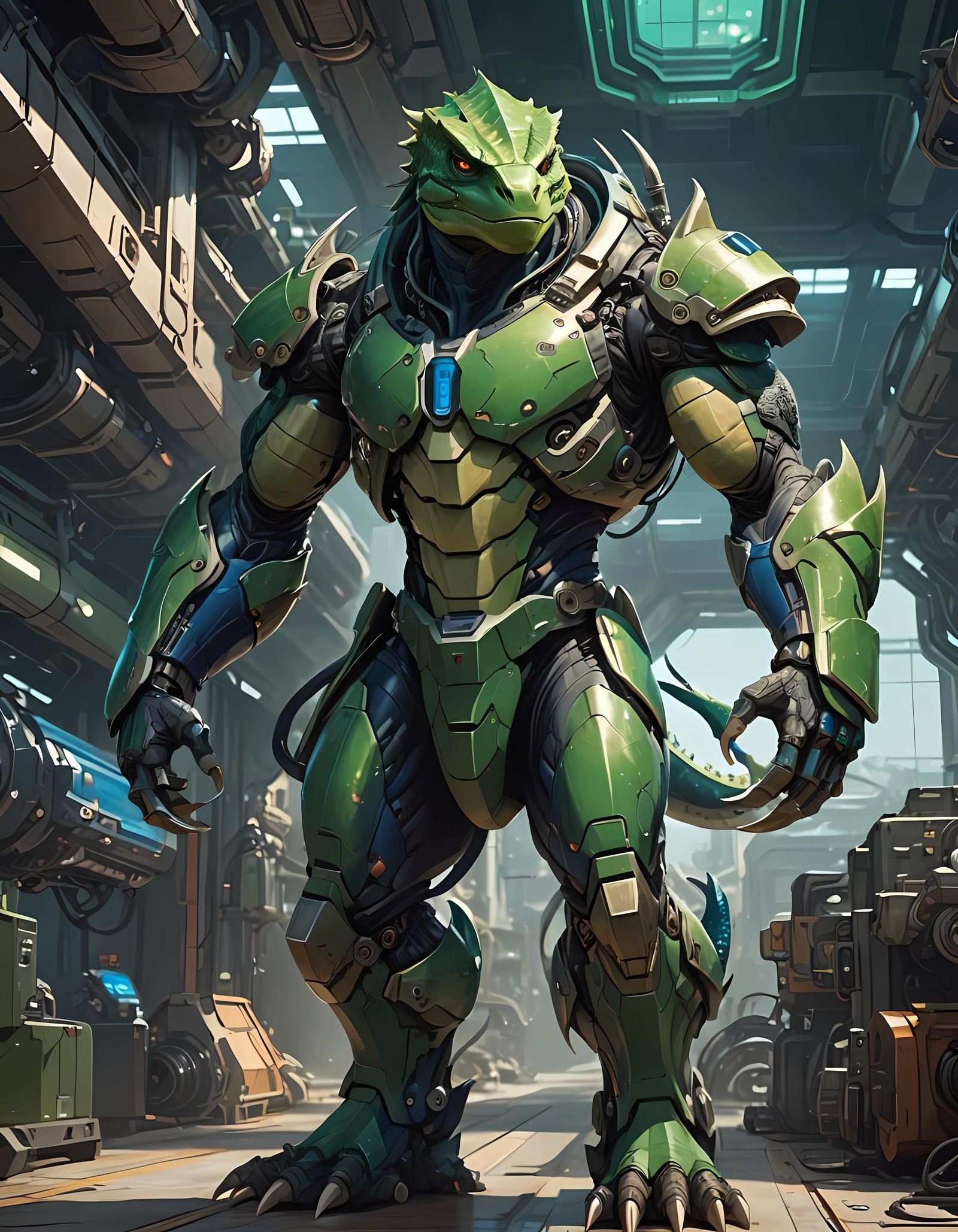 Lizardfolk Engineer in Sci-Fi Anime Style