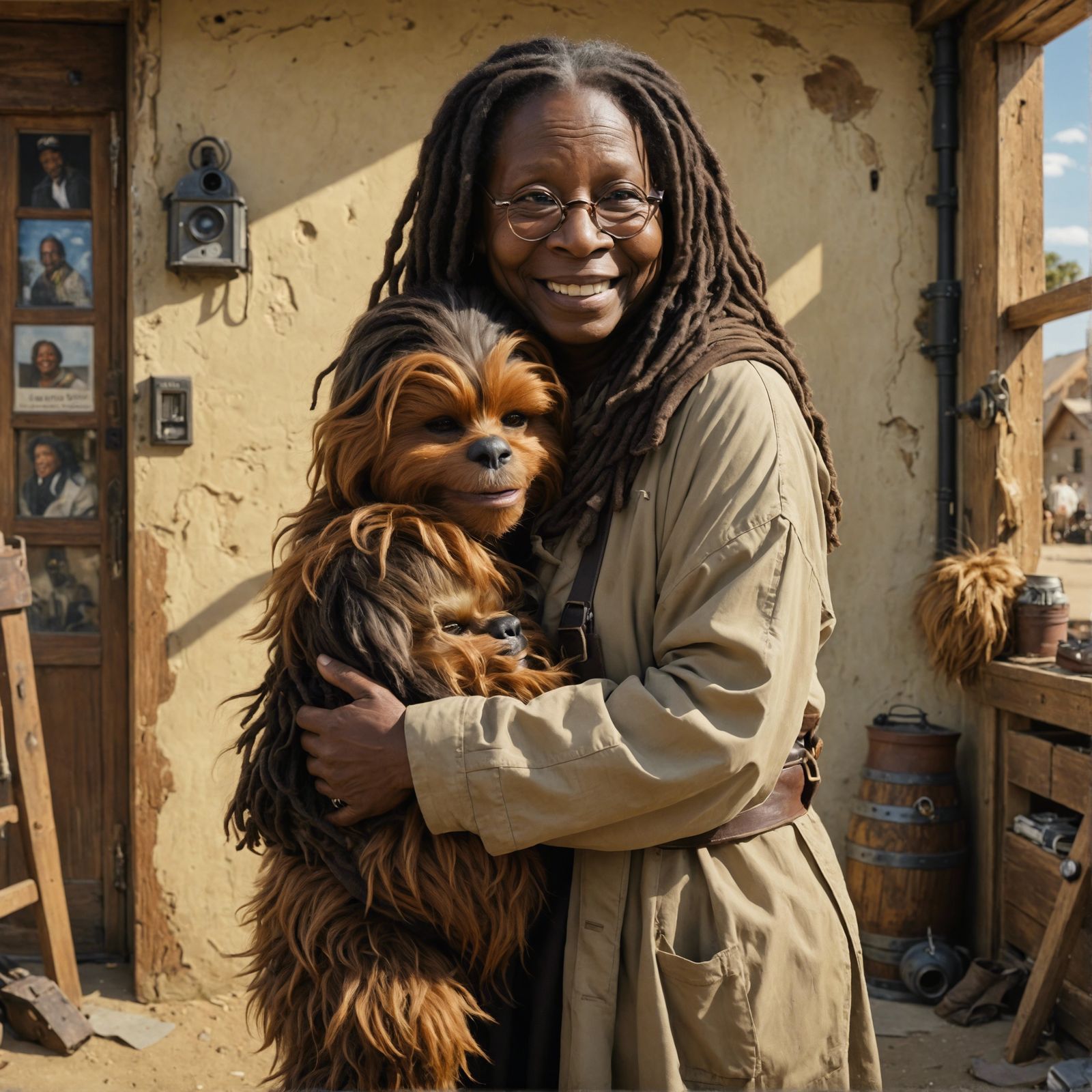 Happy Wookiee Hugging Woman in Pin-Up Style
