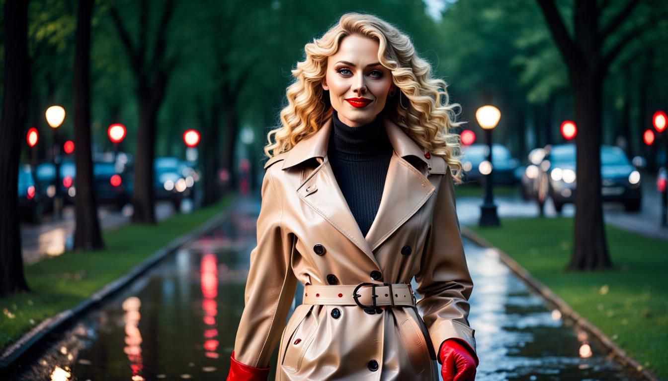 Blonde Woman in Red Boots Walking in Snowy Park