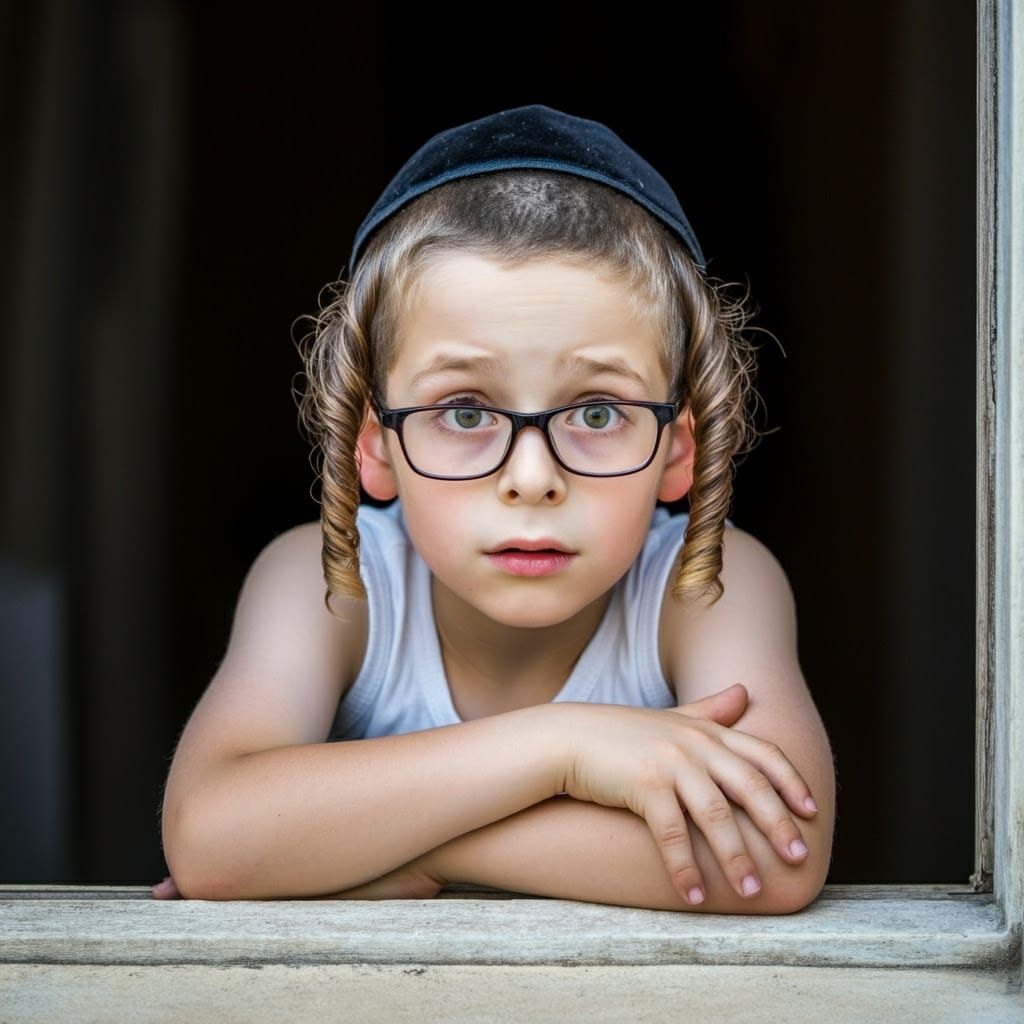 Serene Hasidic Boy with Introspective Expression