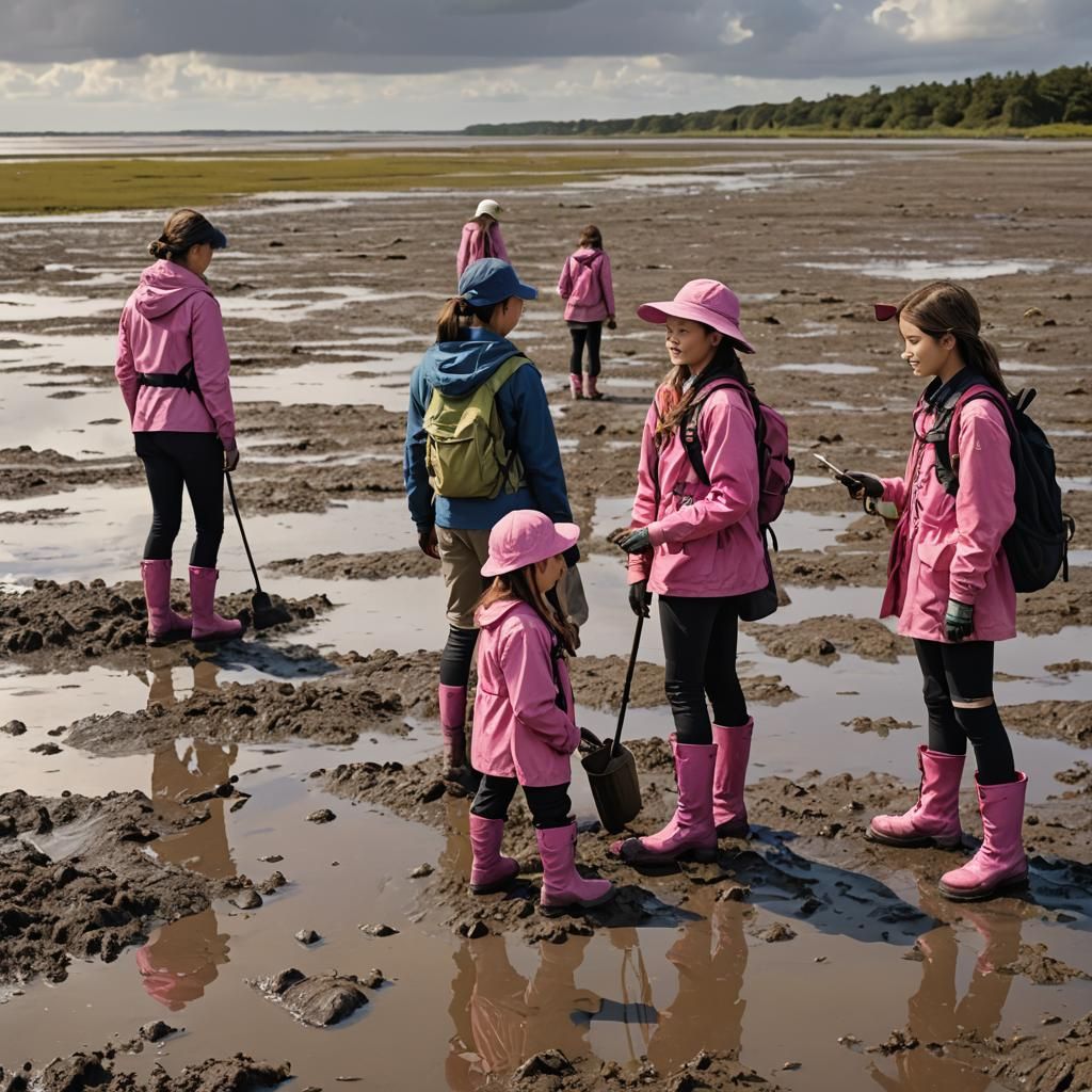 Girls Collect Samples on Marine Biology Field Trip