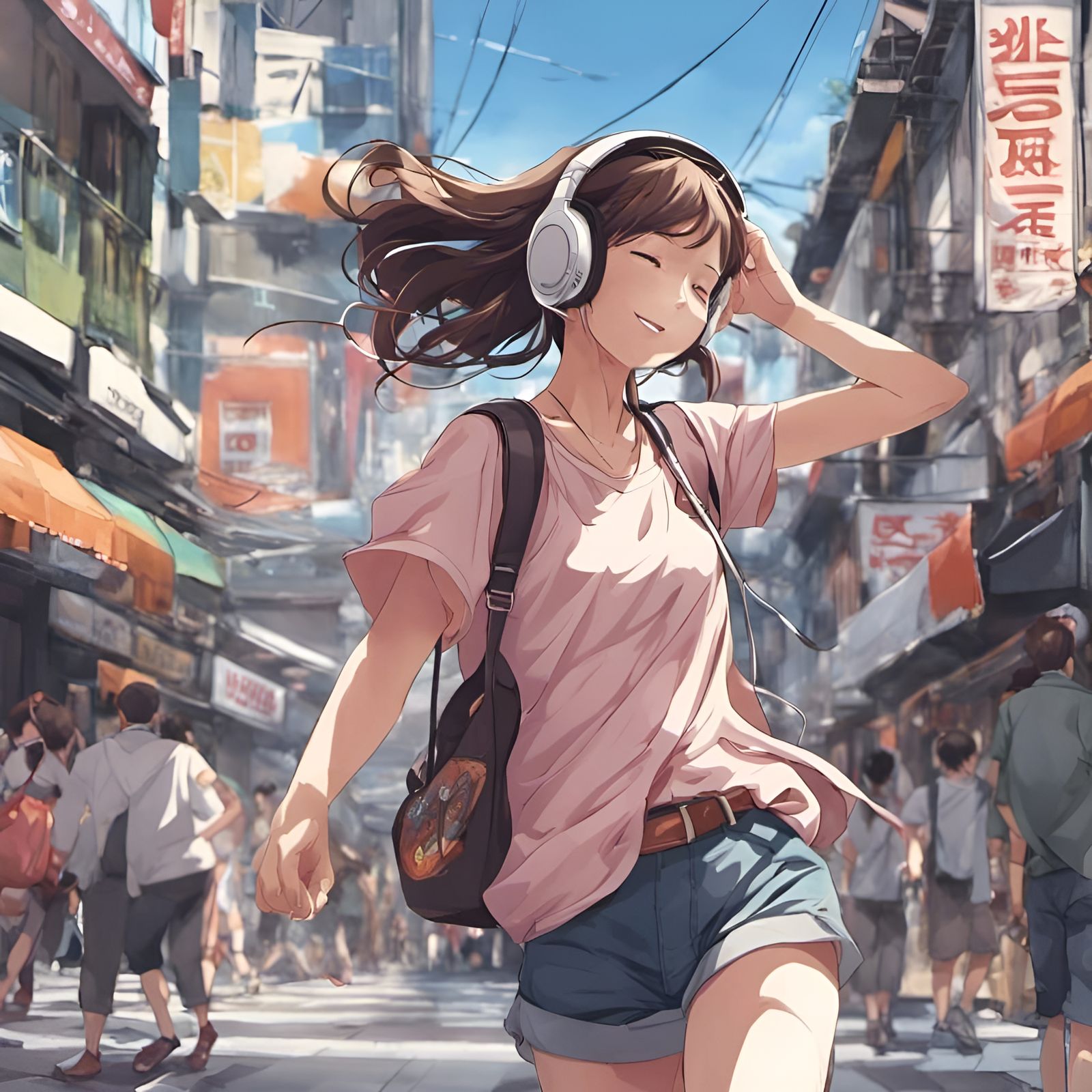 Girl Dancing in Street: Anime-Inspired Art