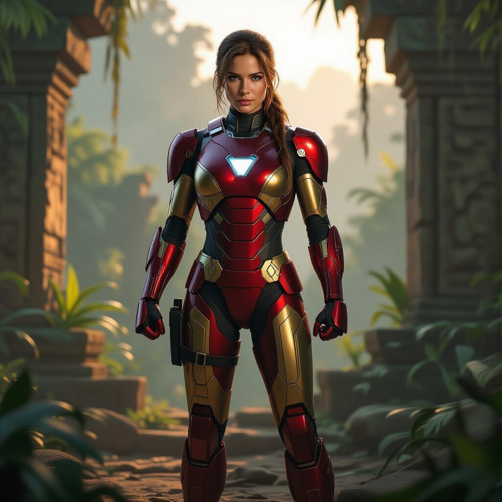 Lara Croft in Iron Man Armor in Jungle Ruins