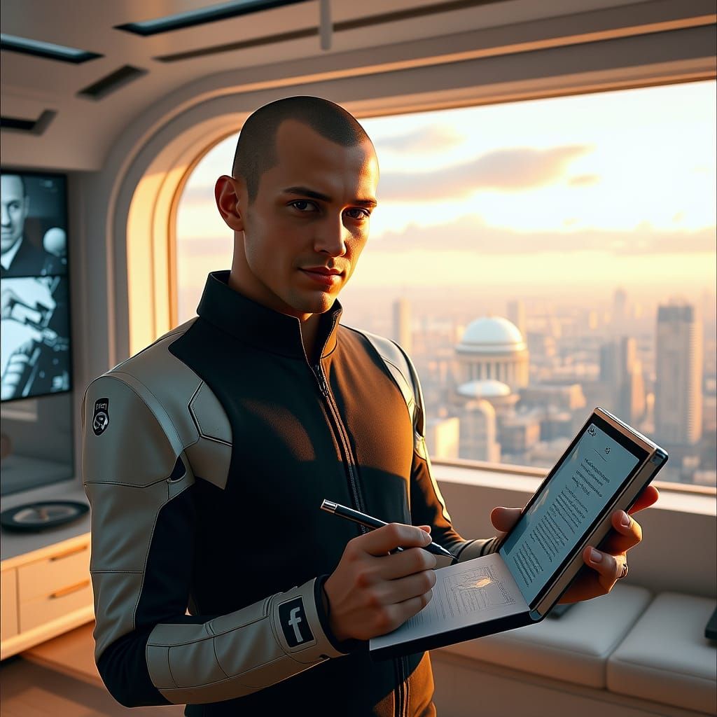 Young Man in Futuristic Home, Inspired by Syd Mead