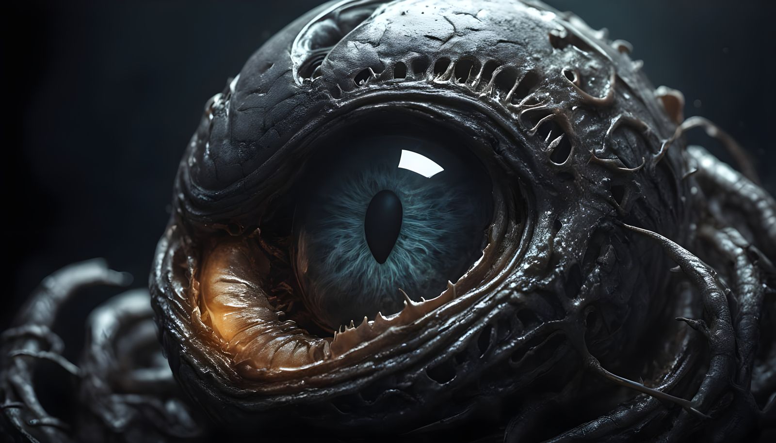 Grotesque Alien Cocoon with Beating Heart Inside Human Eyeba...